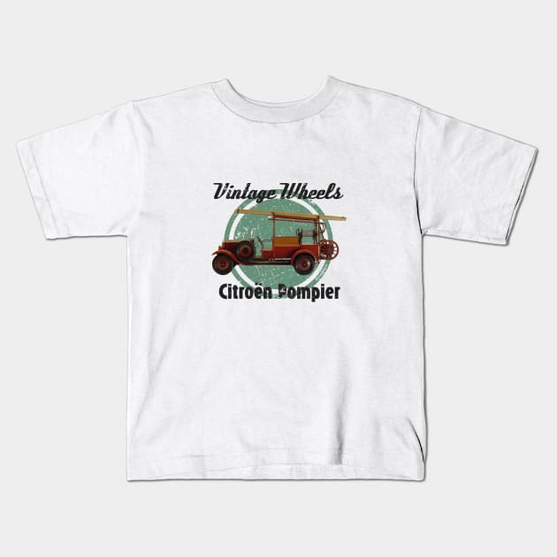 Vintage Wheels - Citroën Pompier Kids T-Shirt by DaJellah